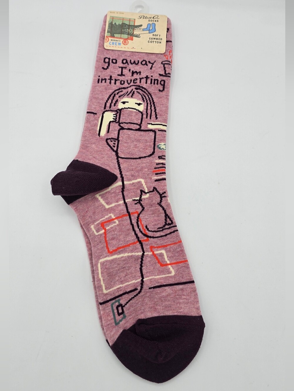 Blue Q - (NWT) "Go Away I'm Introverting" Cat Women's Crew Socks Size 5-10